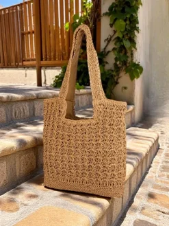 Wiklinowe I Słomiane^Royalfashion Duża słomiana torebka damska Sunny Straw jasny brązowy