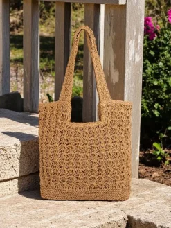 Wiklinowe I Słomiane^Royalfashion Duża słomiana torebka damska Sunny Straw jasny brązowy