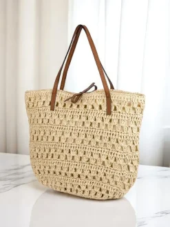 Wiklinowe I Słomiane^Royalfashion Duża słomiana torebka damska Natural Classic beżowy