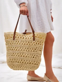 Wiklinowe I Słomiane^Royalfashion Duża słomiana torebka damska Natural Classic beżowy