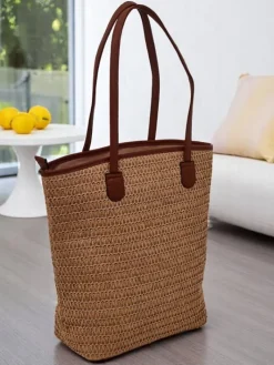 Wiklinowe I Słomiane^Royalfashion Duża słomiana torebka damska Solea Bag brązowy