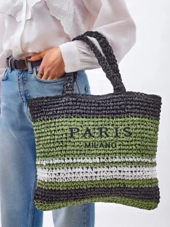 Wiklinowe I Słomiane^Royalfashion Duża słomiana torebka damska Paris Stripe czarny