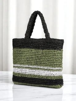 Wiklinowe I Słomiane^Royalfashion Duża słomiana torebka damska Paris Stripe czarny