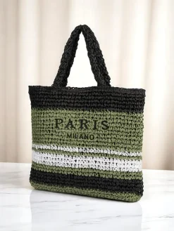 Wiklinowe I Słomiane^Royalfashion Duża słomiana torebka damska Paris Stripe czarny