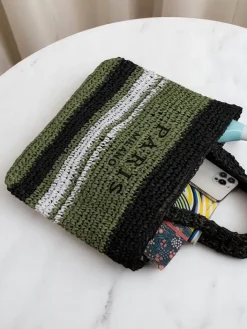 Wiklinowe I Słomiane^Royalfashion Duża słomiana torebka damska Paris Stripe czarny