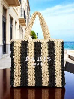 Wiklinowe I Słomiane^Royalfashion Duża słomiana torebka damska Straw Stripe czarny