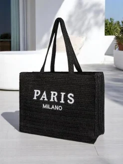 Wiklinowe I Słomiane^Royalfashion Duża słomiana torebka damska Paris Milano Large czarny