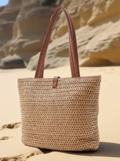 Wiklinowe I Słomiane^Royalfashion Duża słomiana torebka damska jasny brązowy