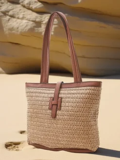Wiklinowe I Słomiane^Royalfashion Duża słomiana torebka damska jasny brązowy