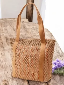 Wiklinowe I Słomiane^Royalfashion Duża słomiana torebka damska letnia jasny brązowy