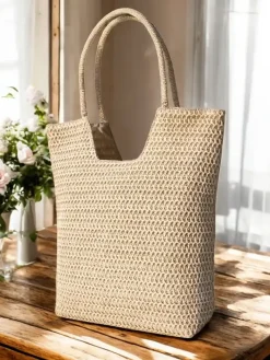 Wiklinowe I Słomiane^Royalfashion Duża słomiana torebka damska letnia beżowy