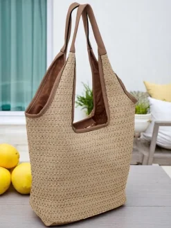 Wiklinowe I Słomiane^Royalfashion Duża słomiana torebka damska Casa Sol beżowy