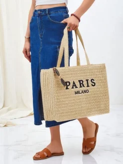 Wiklinowe I Słomiane^Royalfashion Duża słomiana torebka damska Paris Milano Large beżowy