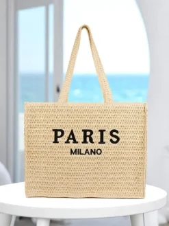 Wiklinowe I Słomiane^Royalfashion Duża słomiana torebka damska Paris Milano Large beżowy