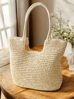 Wiklinowe I Słomiane^Royalfashion Duża słomiana torebka damska jasny brązowy