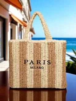 Wiklinowe I Słomiane^Royalfashion Duża słomiana torebka damska Straw Stripe brązowy