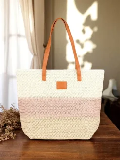 Wiklinowe I Słomiane^Royalfashion Duża słomiana torebka damska Bold Stripes różowy