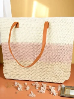 Wiklinowe I Słomiane^Royalfashion Duża słomiana torebka damska Bold Stripes różowy