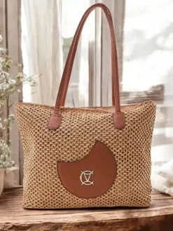 Wiklinowe I Słomiane^Royalfashion Duża słomiana torebka damska letnia jasny brązowy