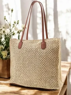 Wiklinowe I Słomiane^Royalfashion Duża słomiana torebka damska letnia beżowy