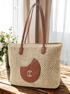 Wiklinowe I Słomiane^Royalfashion Duża słomiana torebka damska letnia beżowy