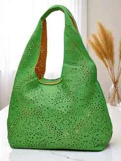 Torebki Shoppers^Royalfashion Duża torba shopper damska ażurowa Lira Lace zielony