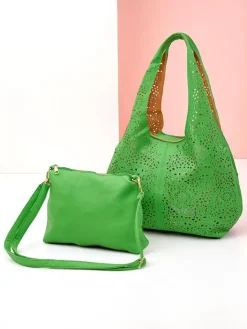 Torebki Shoppers^Royalfashion Duża torba shopper damska ażurowa Lira Lace zielony