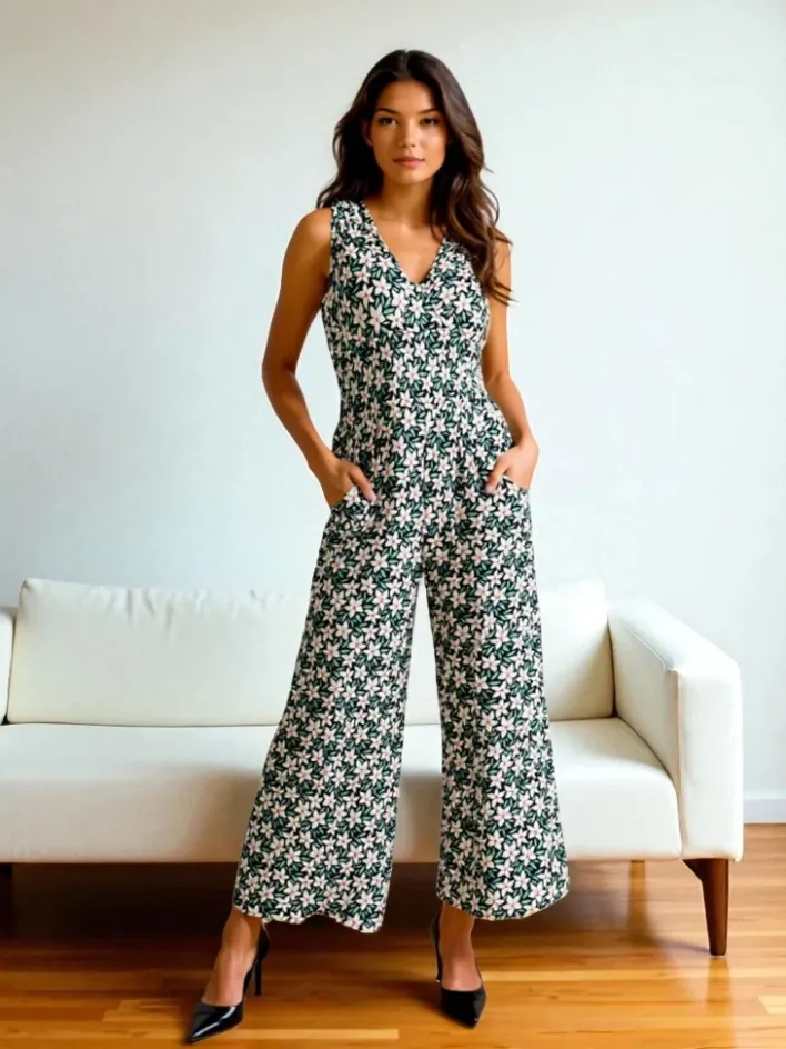 Kombinezony^Royalfashion Długi kombinezon damski z printem zielony