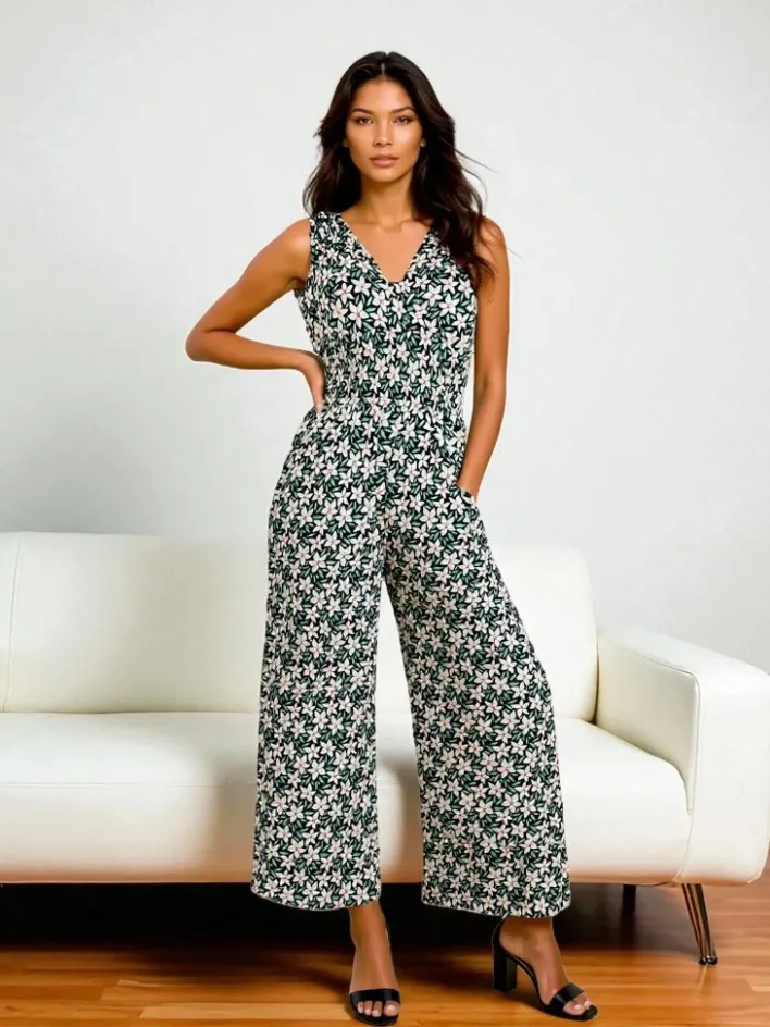 Kombinezony^Royalfashion Długi kombinezon damski z printem zielony