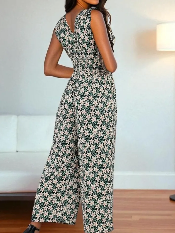 Kombinezony^Royalfashion Długi kombinezon damski z printem zielony