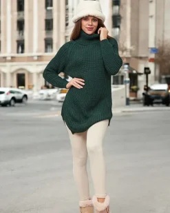 Swetry^Royalfashion Dłuższy damski sweter z golfem zielony