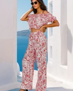 Komplety Damskie^Royalfashion Dwuczęściowy damski komplet z printem czerwony