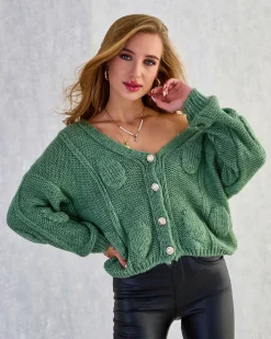 Swetry^Royalfashion Dzianinowy damski sweterek z guzikami zielony