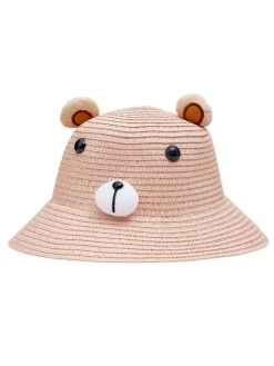 Czapki^Royalfashion Dziecięcy Kapelusz Słomkowy Miś różowy