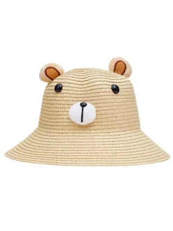 Czapki^Royalfashion Dziecięcy Kapelusz Słomkowy Miś beżowy