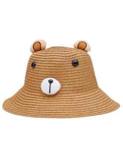 Czapki^Royalfashion Dziecięcy Kapelusz Słomkowy Miś Camel