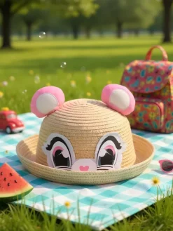 Czapki^Royalfashion Dziecięcy Kapelusz Słomkowy Bear Eyes Straw Hat