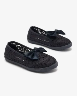 Dziewczęce^Royalfashion Dziewczęce granatowe tenisówki slip on z kokardką Sweet Time Granatowy
