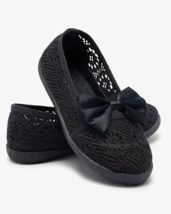 Dziewczęce^Royalfashion Dziewczęce granatowe tenisówki slip on z kokardką Sweet Time Granatowy