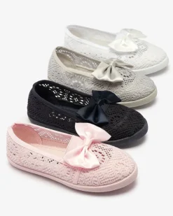 Dziewczęce^Royalfashion Dziewczęce granatowe tenisówki slip on z kokardką Sweet Time Granatowy