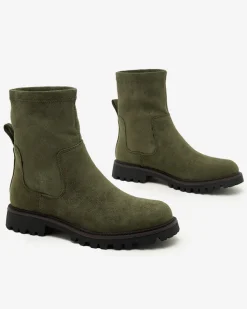 Botki Z Delikatnym Ociepleniem|Botki Na Płaskim Obcasie^Royalfashion Eko-zamszowe damskie botki Gebimma zielony