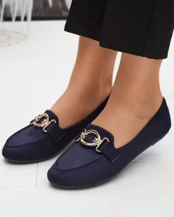 Mokasyny Na Płaskiej Podeszwie^Royalfashion Eko-zamszowe mokasyny w kolorze m Brussi Granatowy