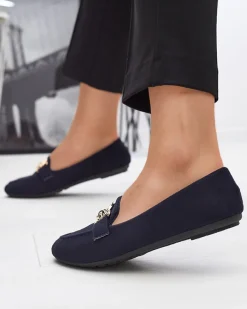 Mokasyny Na Płaskiej Podeszwie^Royalfashion Eko-zamszowe mokasyny w kolorze m Brussi Granatowy