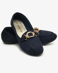 Mokasyny Na Płaskiej Podeszwie^Royalfashion Eko-zamszowe mokasyny w kolorze m Brussi Granatowy