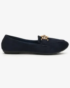 Mokasyny Na Płaskiej Podeszwie^Royalfashion Eko-zamszowe mokasyny w kolorze m Brussi Granatowy