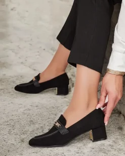 Półbuty|Mokasyny Na Obcasie^Royalfashion Eleganckie mokasyny damskie na niskim słupku Oflem czarny