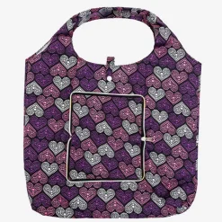 Materiałowe|Torebki Shoppers^Royalfashion Fioletowa torba zakupowa w serduszka składana w portfel fioletowy