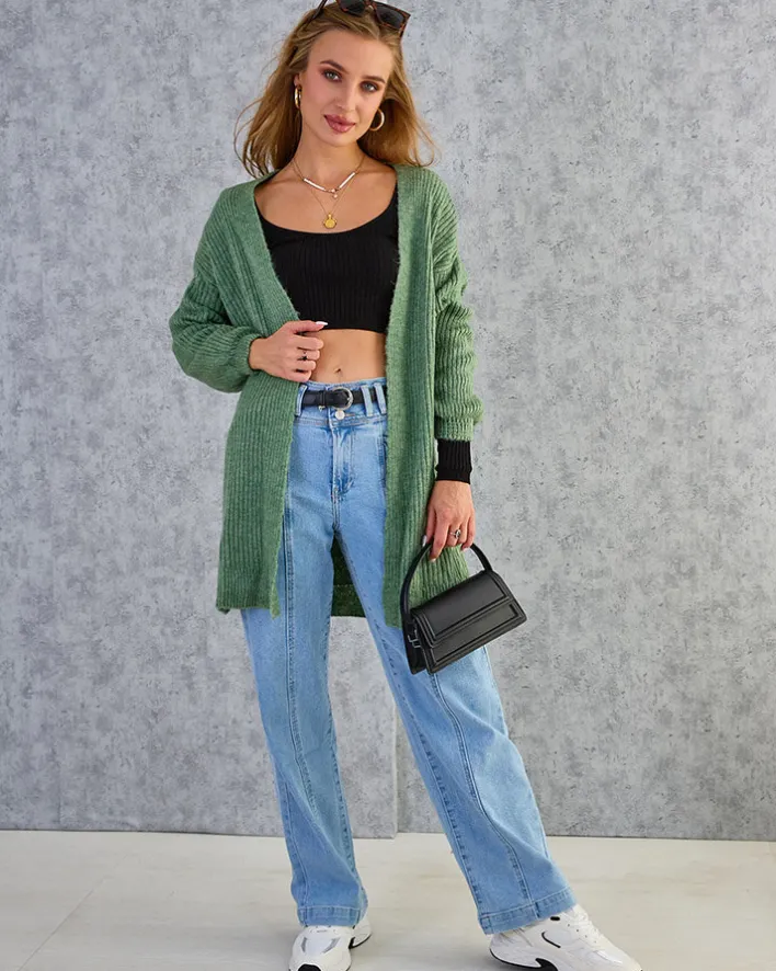 Swetry^Royalfashion Fuksjowy damski sweter narzutka zielony