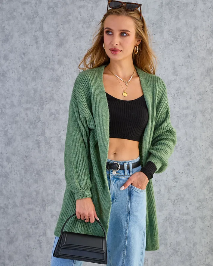 Swetry^Royalfashion Fuksjowy damski sweter narzutka zielony