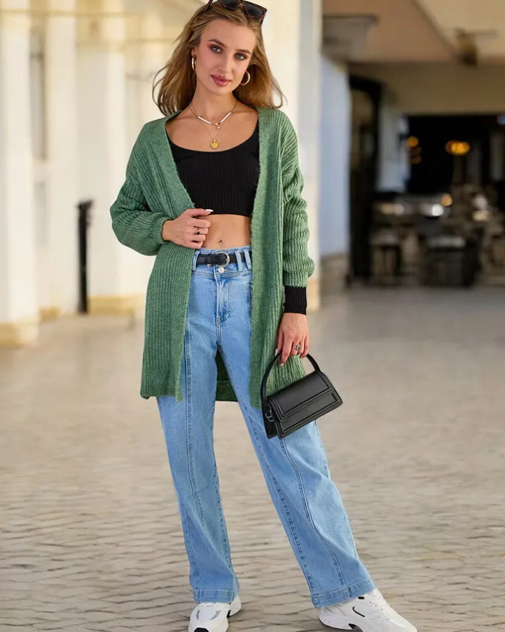 Swetry^Royalfashion Fuksjowy damski sweter narzutka zielony